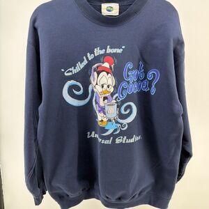Vintage Universal Studios Size Lg Chilly Willy Penguin Got Cocoa Blue Sweatshirt